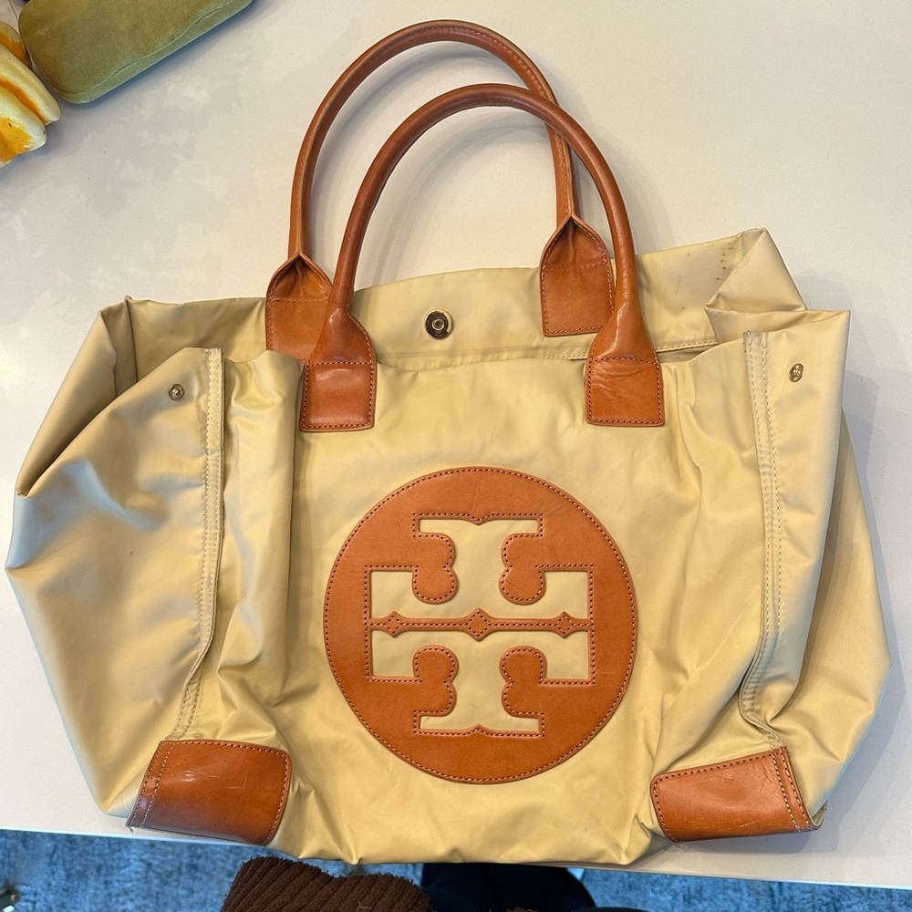 Tory Burch Cream and Brown Tote Bag
